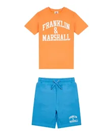 Franklin & Marshall Vintage Arch Logo T-Shirt and Shorts Set - Orange & Blue