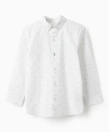 زيبي - قميص قطن مطبوع بأكمام طويلة - أبيض