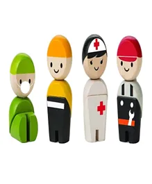 Plan Toys Wooden Rescue Crew Pack Of 4 - Multicolour