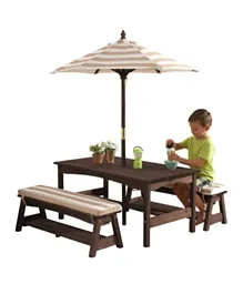 Kidkraft Outdoor Table/Bench Set - Oatmeal & White Stripe