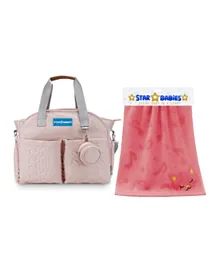 Star Babies Diaper Bag with Pacifier Bag and Bamboo Towel - Pink