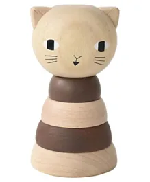 Wee Gallery Wood Stacker Toy Cat - Brown and Cream