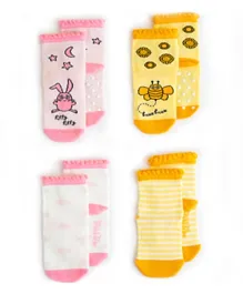 Milk&Moo Buzzy Bee and Canchin Rabbit 4 In 1 Baby Socks  - Pink Yellow