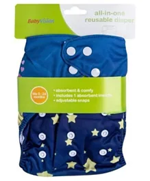 Baby Vision All-In-One Reusable Diaper with One Insert Star Design - Blue
