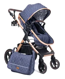 Belecoo One Fold-To-Half 2 In 1 Luxury Pram with Diaper Bag - Blue