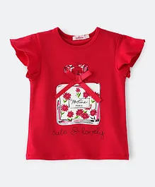 Jelliene Front Bow Perfume Printed Top - Red