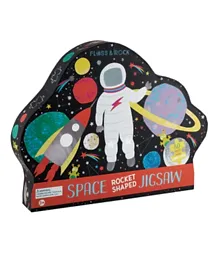 Floss & Rock Space Rocket Shaped Jigsaw Puzzle with Shaped Box Multi Color - 80 Pieces