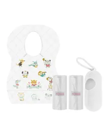 Star Babies Combo Pack Disposable Bibs 5 Pieces + Scented Bag 2 Pieces + Dispenser - White