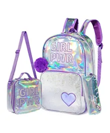 Eazy Kids Girl Power School Bag Lunch Bag and Pencil Case Set Purple - 16 Inches