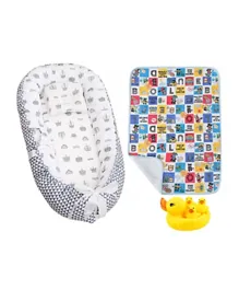 Star Babies Portable Lounger Sleeping Pod + Free Reusable Changing Mat & Duck Toy - Grey