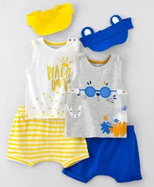 SAPS Sleeveless Top & Shorts with 2 Caps - Blue & Yellow