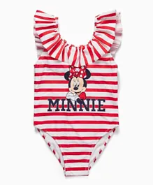 Zippy Minnie Mouse Striped V Cut Swimsuit - Red
