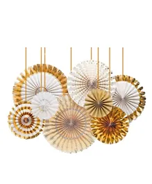Party Propz Gold Paper Fans Hanging Decoration - Pack of 8