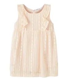 Name It Floral Embroidered Frill Sleeves Dress - Cream