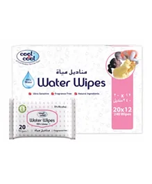 Cool & Cool Pack of 12 Water Wipes - 20 Each