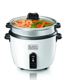Black and Decker Rice Cooker 2-in-1 Non-Stick With Steamer 2.8L 1100W RC2850-B5 - White