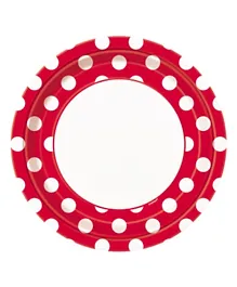 Unique Ruby Red Dot Plates Pack of 8 - 9 Inches