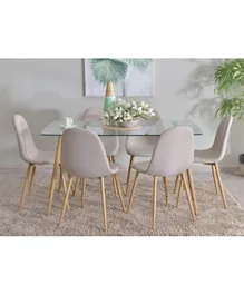 PAN Home Kenston 1 Table + 6 Chair Dining Set - Clear & Beige
