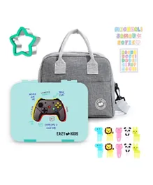 Eazy Kids PlayStation Bento Lunch Box With Lunch Bag & Accessories - Blue & Grey
