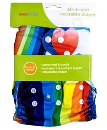 Baby Vision All-In-One Reusable Diaper with One Insert Rainbow Design - Multicolour