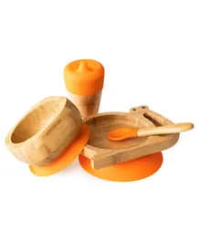 Eco Rascals Bamboo Snail Plate + Feeder Cup, Bowl & Spoon Combo - Orange