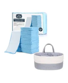 Little Story Grey Diaper Caddy with Blue Changing Mats - Combo Pack