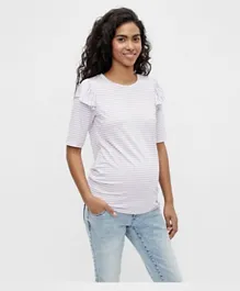 Mamalicious Striped Ruffle Sleeves Maternity Top - Lavender