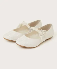 Monsoon Children Lace Pearl Strap Ballerinas - White