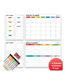 Essen Magnetic Whiteboard Monthly Weekly Meal and Daily Planners for Fridge - 4 Planners, 8 Markers and 1 Eraser