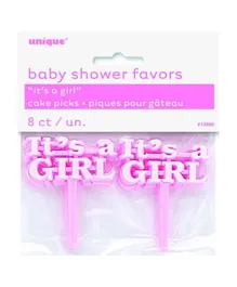 Unique It's A Girl Cake Picks Pack of 8 - Pink