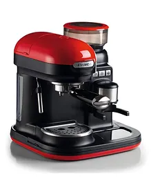 Ariete Moderna Espresso Machine with Integrated Coffee Grinder and Milk Frothing, Cappuccino Maker 0.8 L 1080W 1318 - Black Red