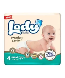 Lody Baby Premium Comfort Diapers Medium Pack Size 4 - 30 Pieces