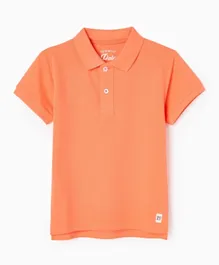 Zippy Ribbed Collar Polo T-Shirt - Orange