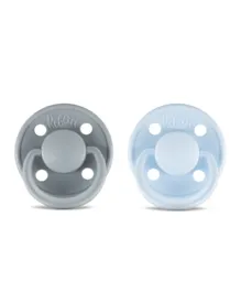 Rebael Mono Natural Rubber Round 2 Pacifiers - Pewter/Tiny Sky