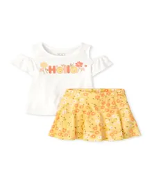 The Children's Place Hello Printed Top with Skirt Set - White