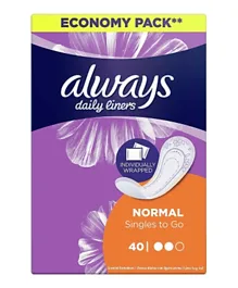 Always Daily Comfort Protect Individually Wrapped Panty Liners - 40 Pieces