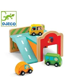 Djeco Wooden Mini Garage Toy - Multicolour