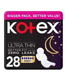 Kotex Ultra Thin Pads Night with Wings Value Pack Sanitary Pads Pack of 2 - 14 Pieces each