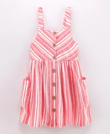 Minoti Striped And Button Fastening Dress - Coral