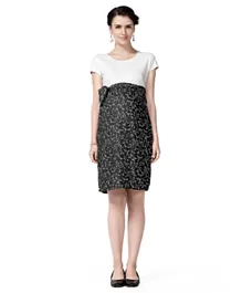 House Of Napius Maternity Printed Midi Dress With Tie Up Belt - Black