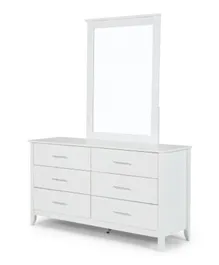 PAN Home Ava Dresser with Mirror 6 Drawers-solid Rubberwood-White