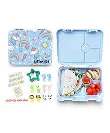 Eazy Kids 4 Compartment Bento Lunch Box - Unicorn Blue