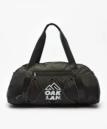 Oaklan by ShoeExpress Logo Print Duffel Bag with Detachable Strap and Zip Closure - Black