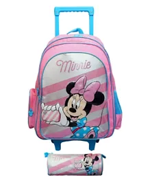 Disney Minnie Spri Pa Pi Trolley Backpack   Pencil Case Blue Pink - 18 inches