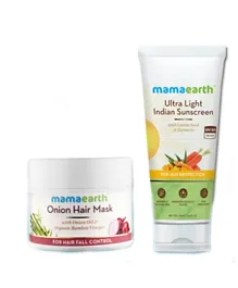 Mamaearth Onion Hair Mask 200gm + Ultra Light Indian Sunscreen SPF50+++ 80ml