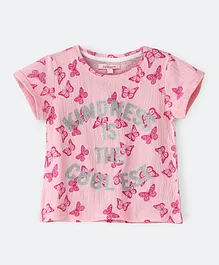 Jelliene Butterfly Printed & Embellished Top - Pink
