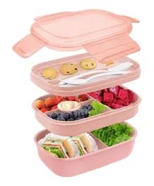 Little Angel Lunch Box 3 Layered With Cutlery - Pink