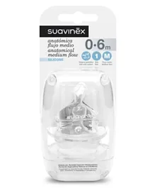 Suavinex Anatomical Wide Neck Silicone Teat Pack of 2 - Transparent