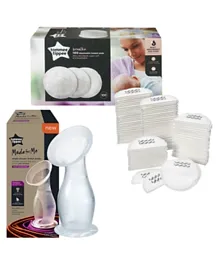 Tommee Tippee Silicone Manual Breast Pump & Let Down Catcher to Express + Disposable Breast Pads 100 Pieces