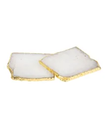 A'ish Home Gilded Quartz Coasters, White - Set of 2